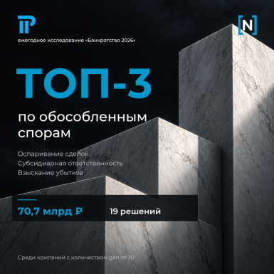 NOVATOR вошла в топ-3 по обособленным спорам в исследовании банкротного рынка Право.ru